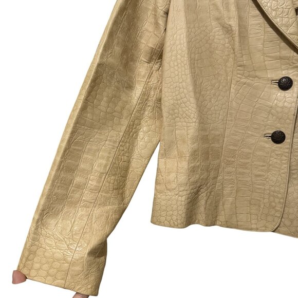 Vintage Comme Toujours Women's 100% Leather Jacket Soft Tan Embossed Size 10 - Picture 4 of 12